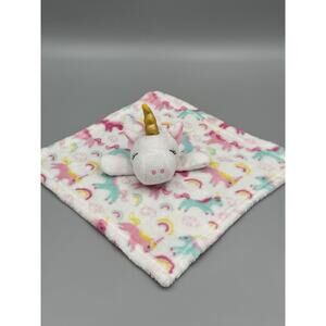 LE BEBE Unicorn Rainbow White Lovey Pink Blue Gold Horn Security Blanket